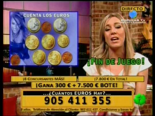Concurso de contar monedas (Teletrébol) en Popular TV Mediterráneo / Comunidad Valenciana